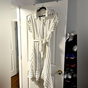 This button down stripped dress with a tie-waist option is fun and comfortable!